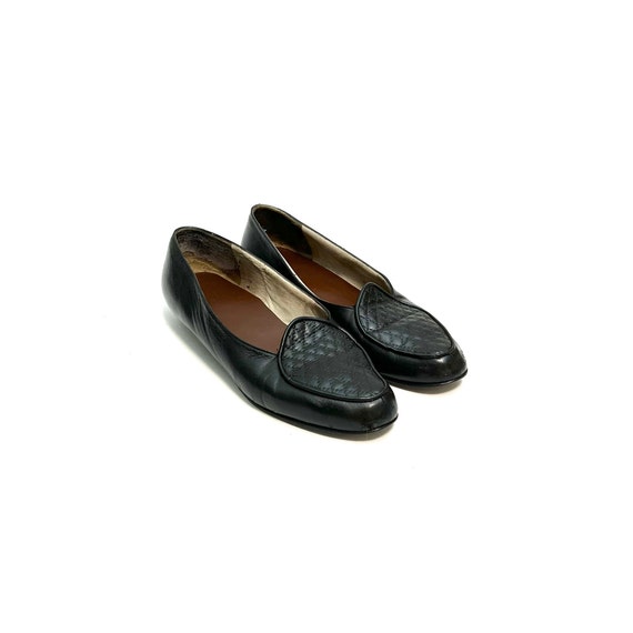 Vintage 1980s Quilted Loafers // Black Leather Sl… - image 7