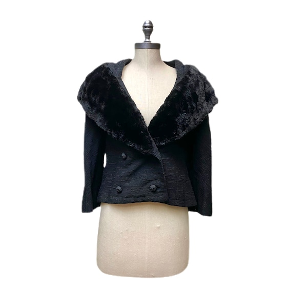 Vintage 1950s Cropped Fur Jacket // Black Wool Shawl … - Gem