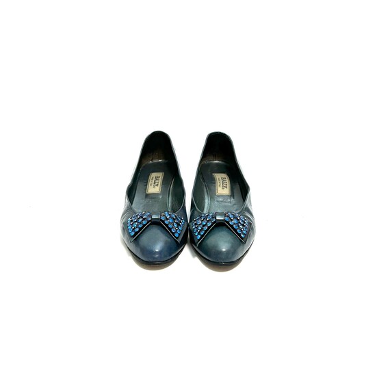 Vintage 1980s Rhinestone Bow Pumps // Navy Blue L… - image 2