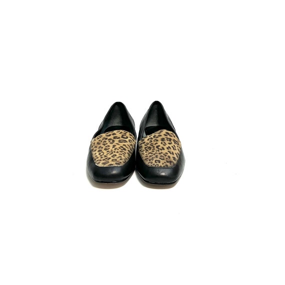 Vintage 1990s Leopard Print Loafers // Black Leat… - image 3
