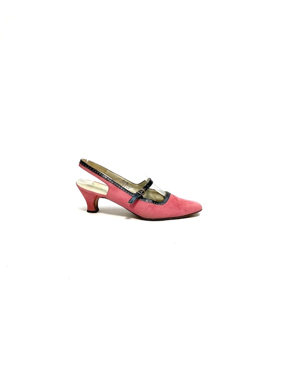 Vintage 1960s Pink Suede Mary Janes // Slingback … - image 1