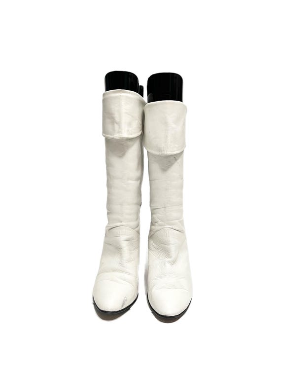 Vintage 1980s Fold Over Boots // White Leather Kitten Heel Pirate
