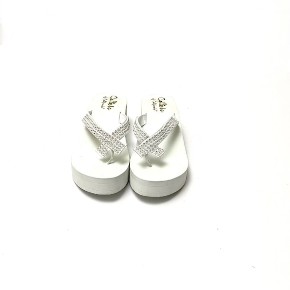 Vintage 1990s Rhinestone Flip Flops // White Foam… - image 2