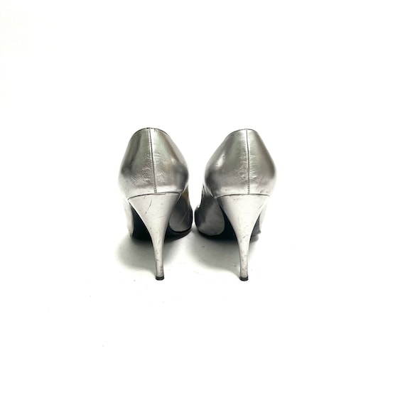 Vintage 1980s Stiletto Heels // Metallic Silver L… - image 8