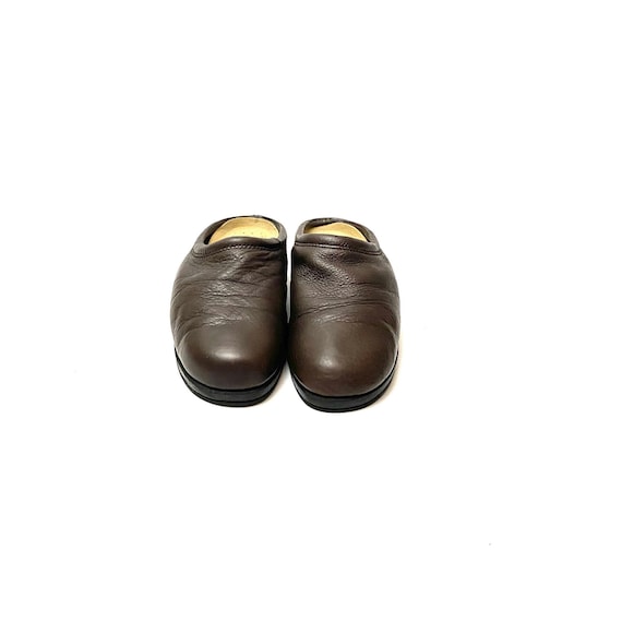 Vintage 1970s Walking Clogs // Brown Leather Slip… - image 2