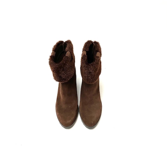 Vintage 1990s Faux Fur Halston Booties // Brown S… - image 9