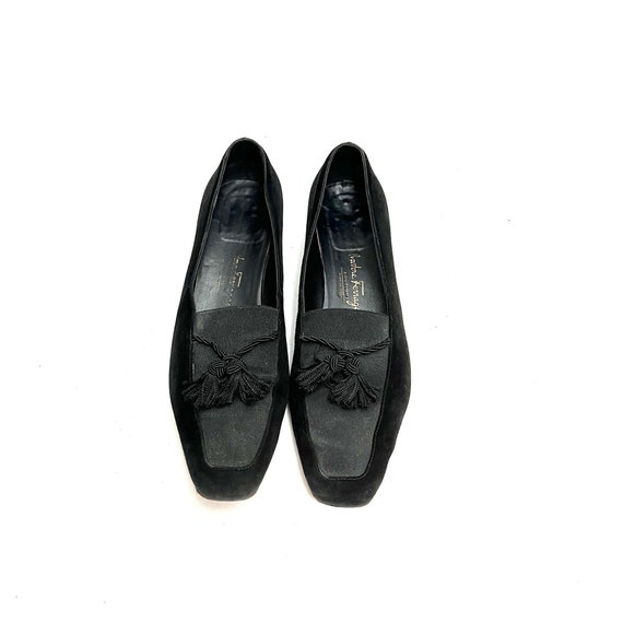 Vintage 1990s Tassel Loafers // Black Suede Elastic Vamp  display picture 2