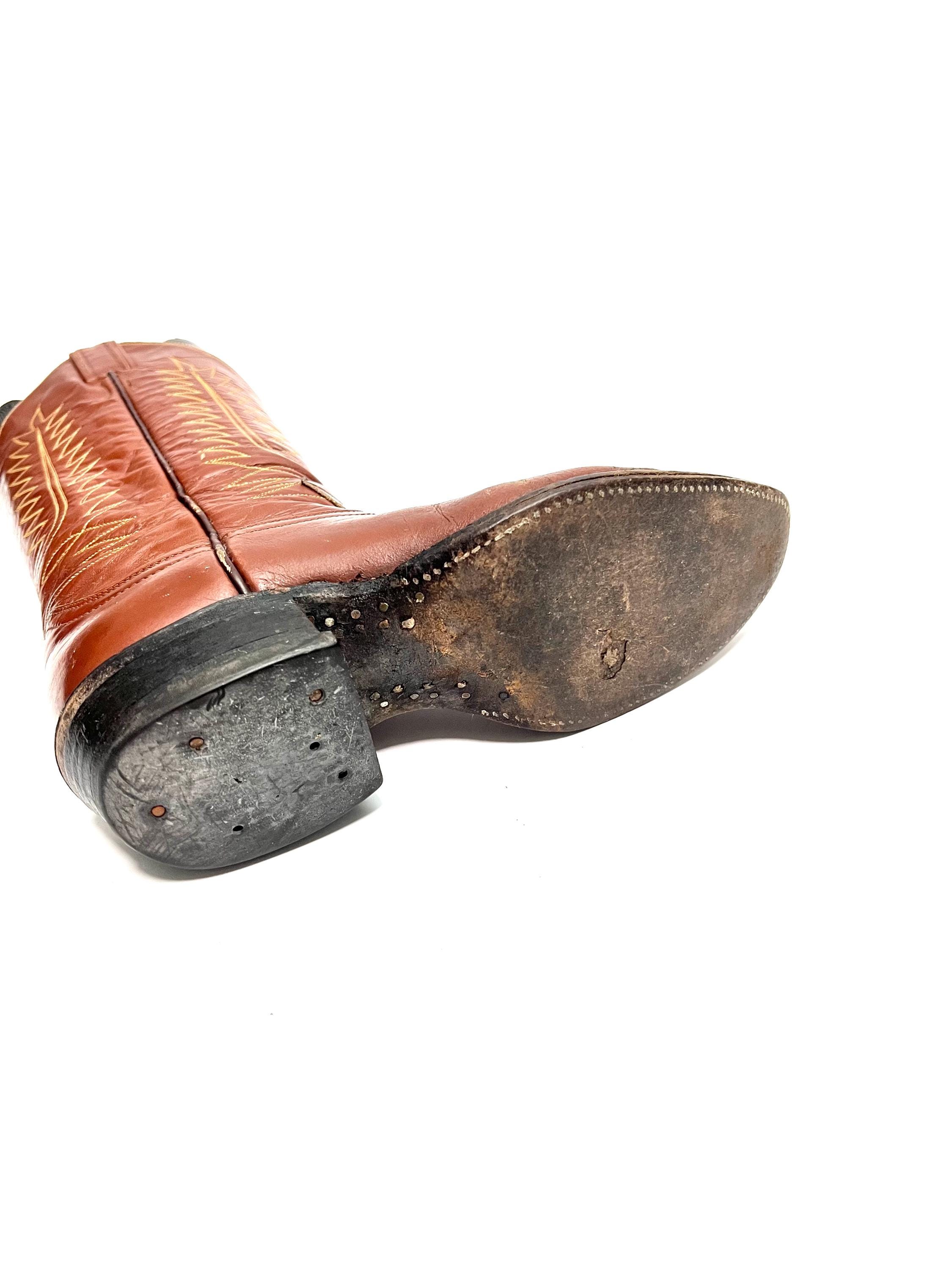 Vintage 1970s Mens Cowboy Boots // Cinnamon Brown Leather Mid Calf