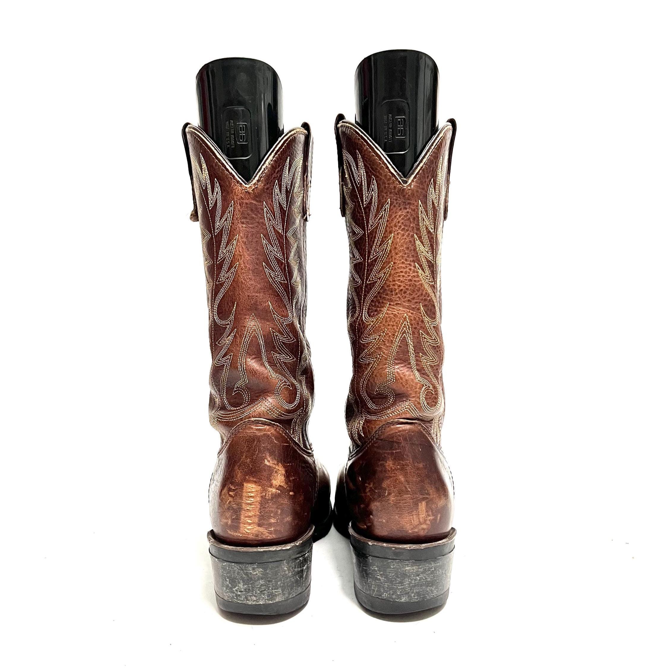 Vintage 1990s Mens Cowboy Boots // Brown Leather Mid Calf  display picture 1