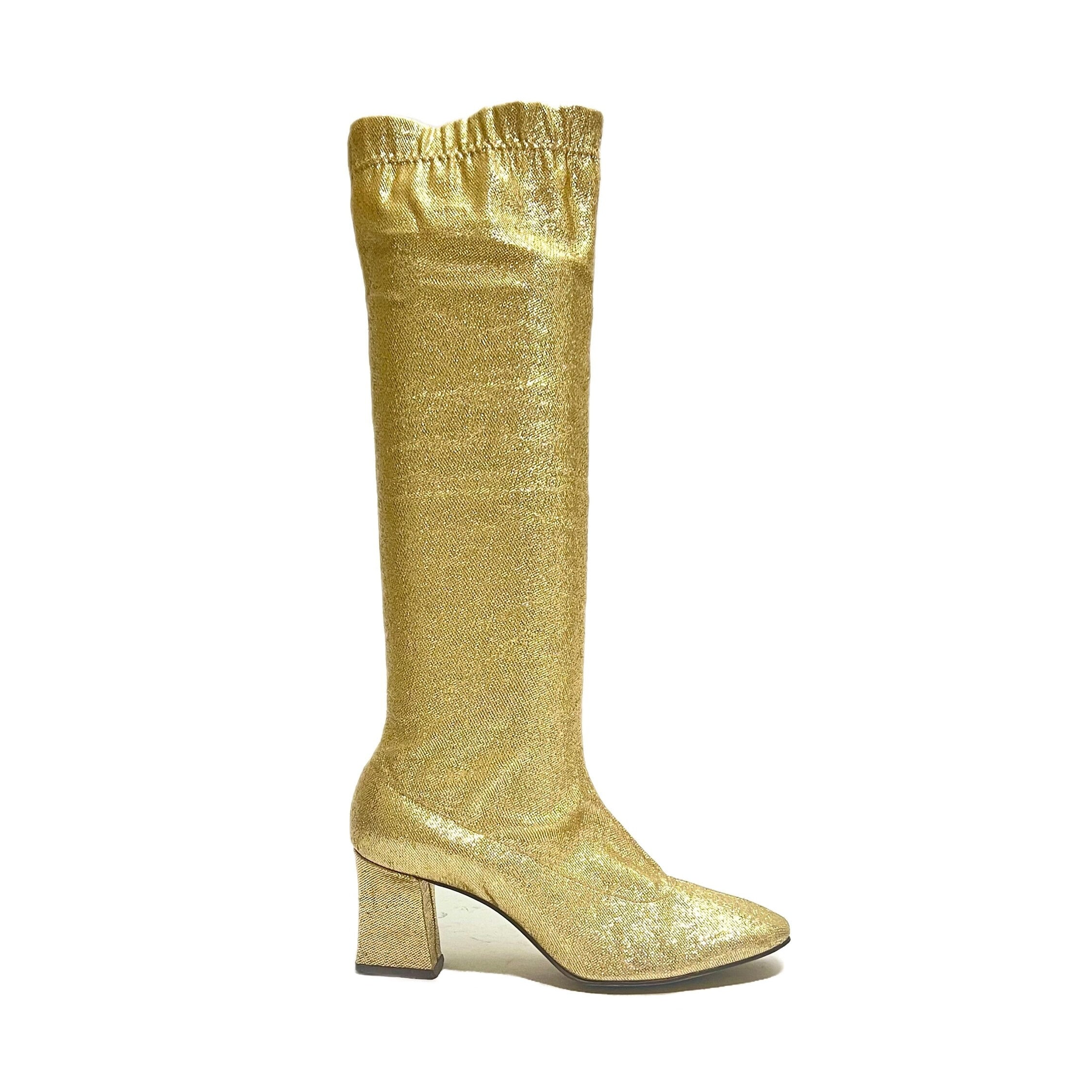 Vintage 1960s Gold Lamé Gogo Boots // Stretch Fabric Knee Vintage 1960s Gold Lamé Gogo Boots // Stretch Fabric Knee