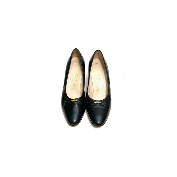 Vintage 1980s Ferragamo Heels // Black Leather Lo… - image 3