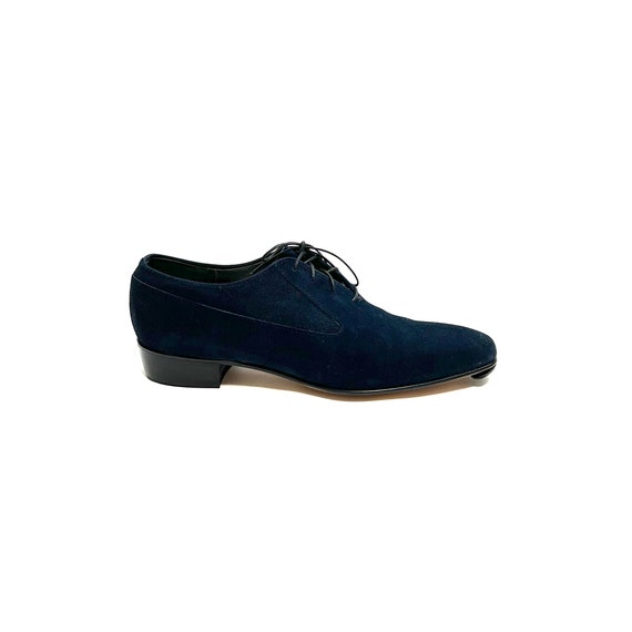 Vintage 1960s Mens Navy Blue Suede Shoes // Lace up Mod  display picture 3