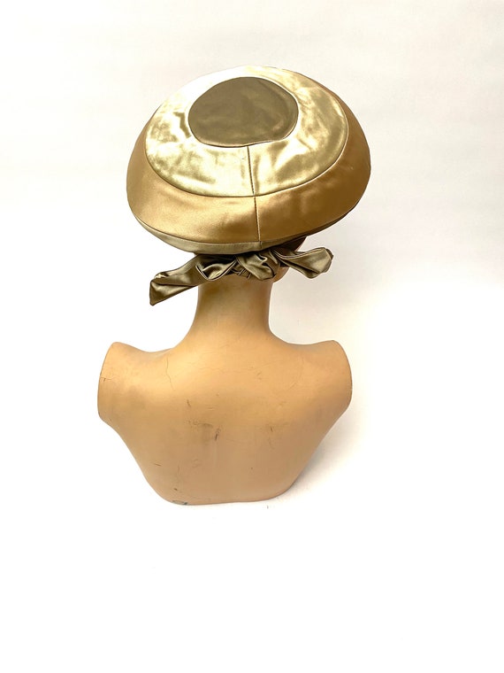 Vintage 1960s Silk Satin Mushroom Hat // Brown Mo… - image 8