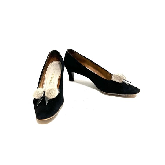 Vintage 1950s Classic Black Suede Heels // Gray M… - image 4