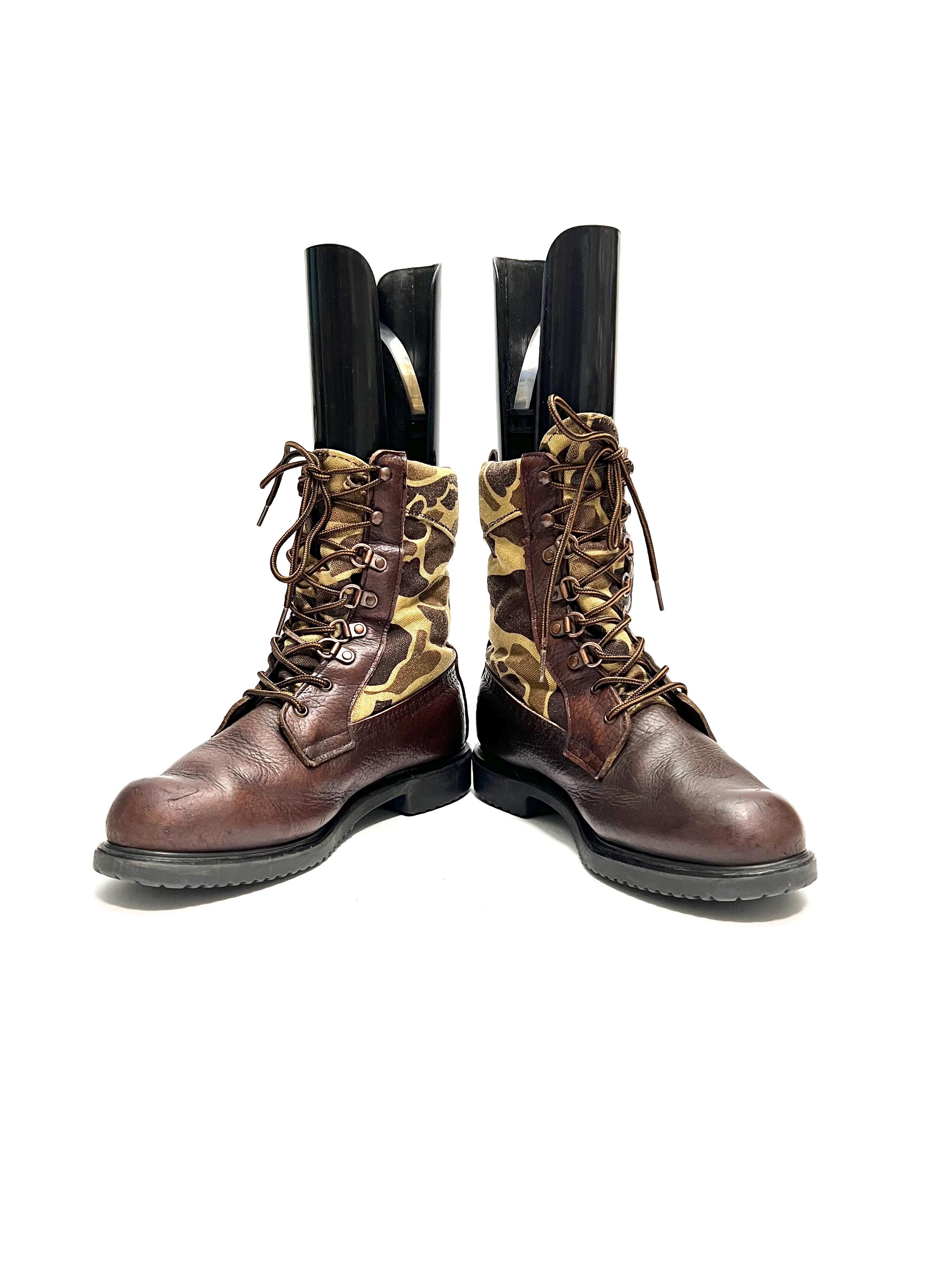 Vintage 1990s Mens Camouflage Hunting Boots // Brown Leather  display picture 3