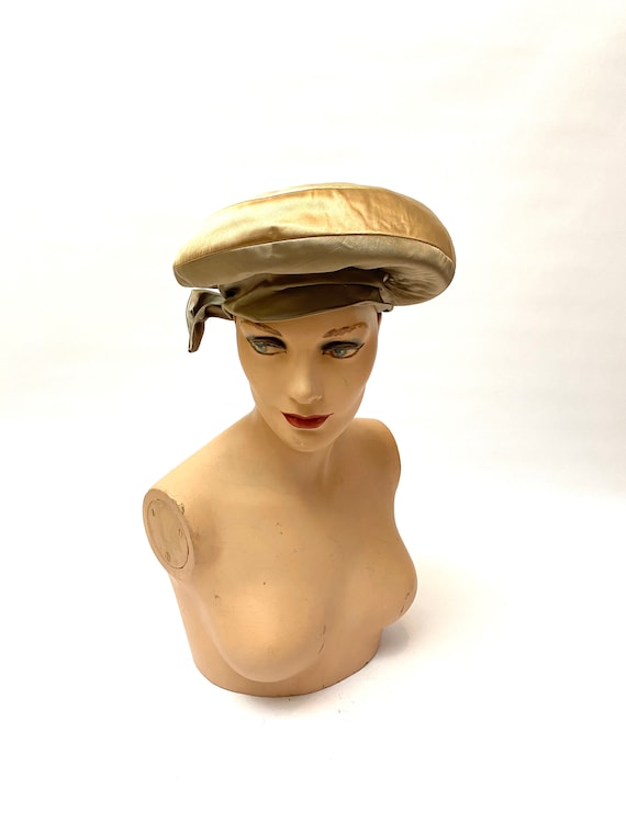 Vintage 1960s Silk Satin Mushroom Hat // Brown Mo… - image 5