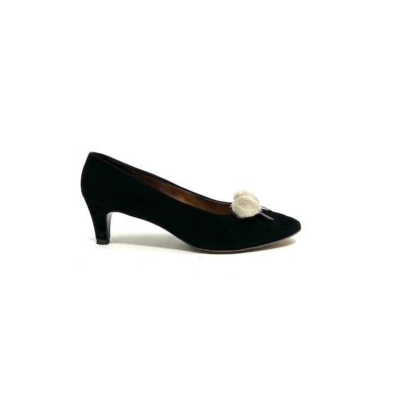 Vintage 1950s Classic Black Suede Heels // Gray M… - image 1