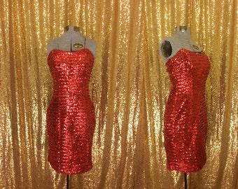 Vintage Red Sequin Party Dress // 1960s Wiggle Dress // Holiday Fashion // Strapless Sequin Dress // Sweetheart NYE Party Dress // Small XS