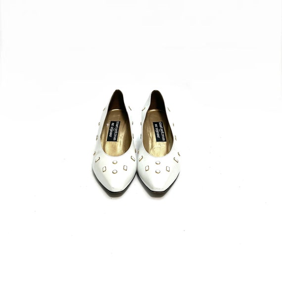 Vintage 1980s Geometric Studded Pumps // Pearl Wh… - image 2