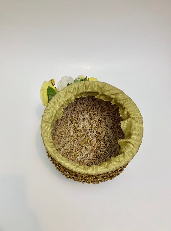 Vintage 1960s Floral Beehive Hat // Woven Rattan … - image 7