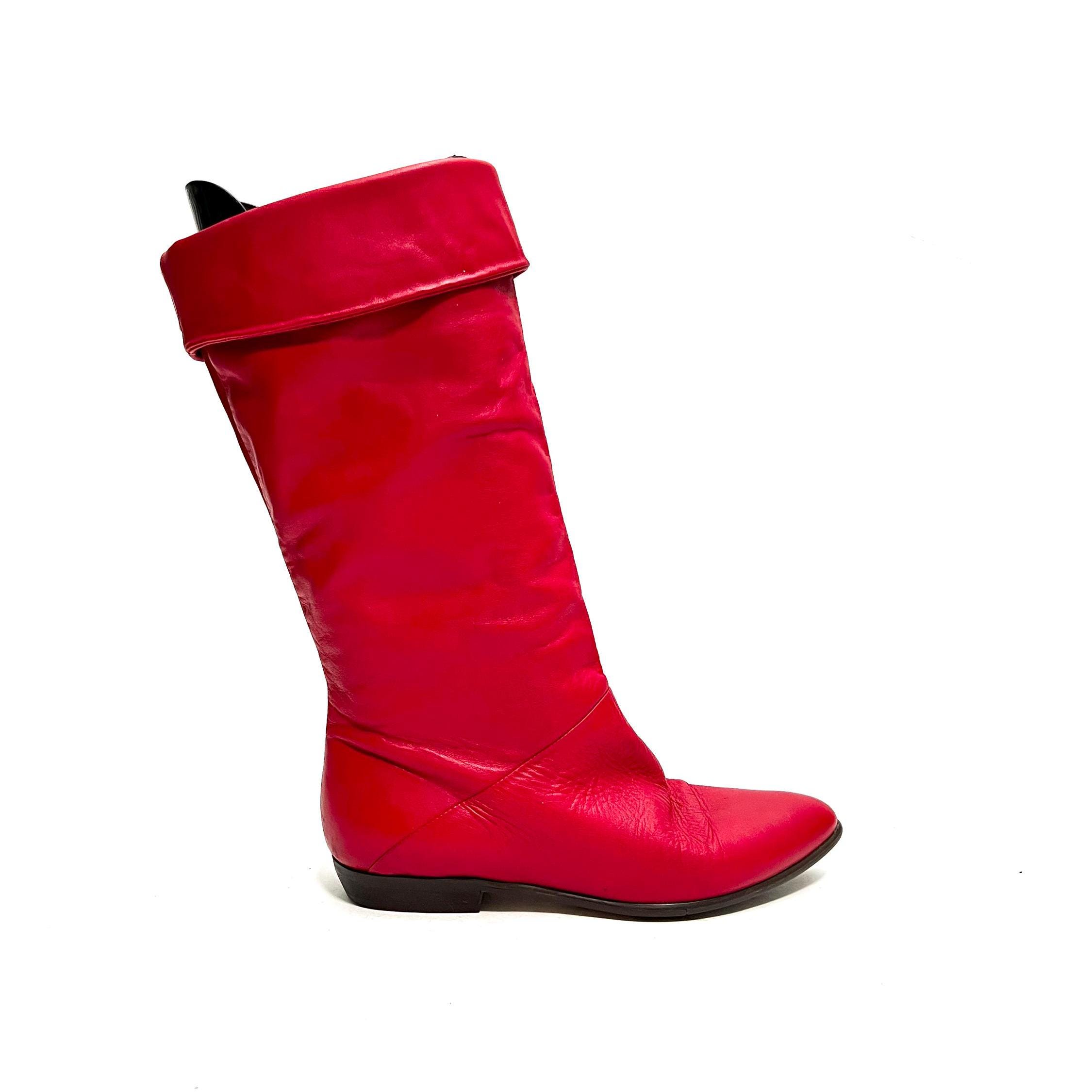 専用　JOHNSONS PIRATE BOOTS 80’s VINTAGE Vintage 1980s Fold Over Pirate Boots // Cherry Red Leather