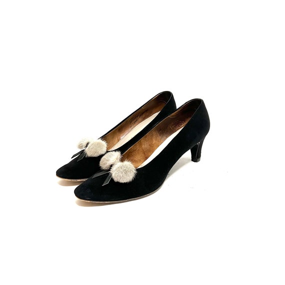 Vintage 1950s Classic Black Suede Heels // Gray M… - image 6