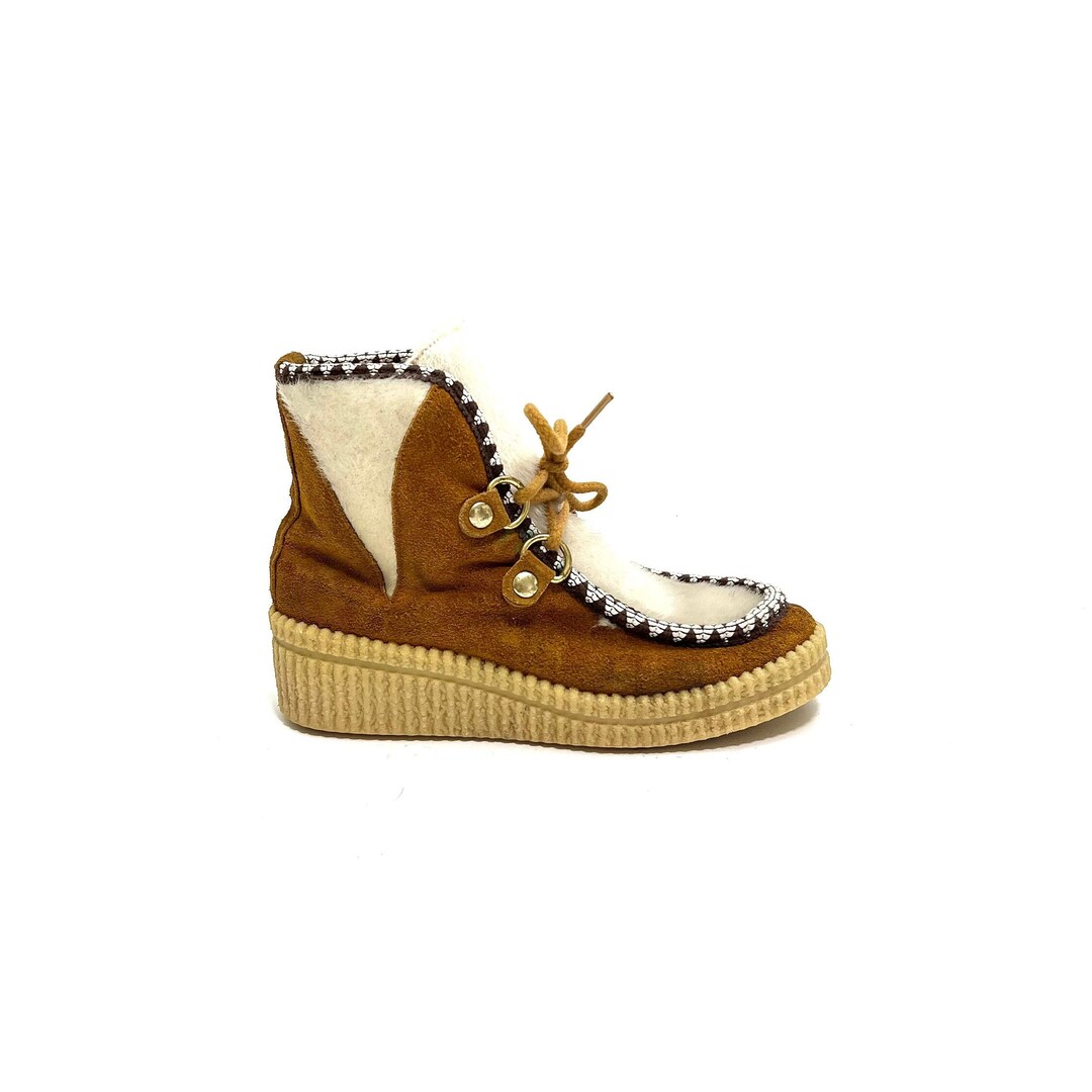 Vintage 1970s Womens Winter Boots // Tan Suede Faux Leather Fleece ...