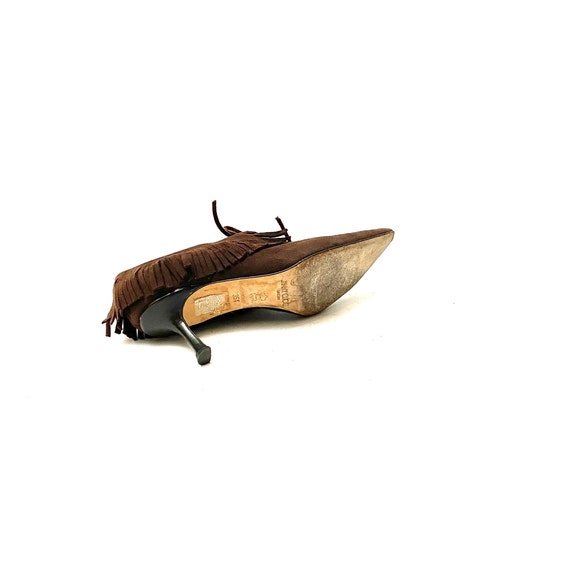 Vintage 1990s Jimmy Choo Heels // Brown Suede Fri… - image 7