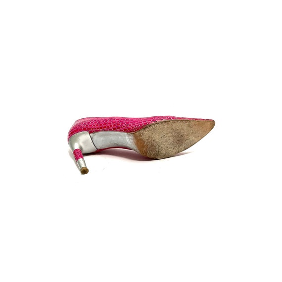 Vintage Y2K Embossed Leather Heels // Pink and Si… - image 7