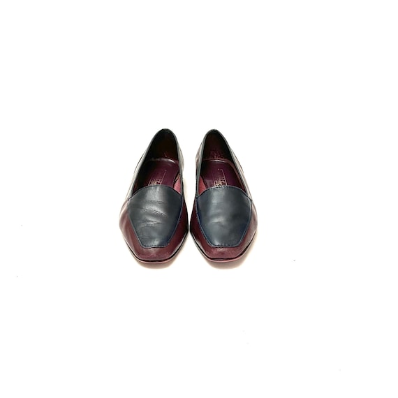 Vintage 1980s Leather Loafers // Maroon and Navy … - image 2