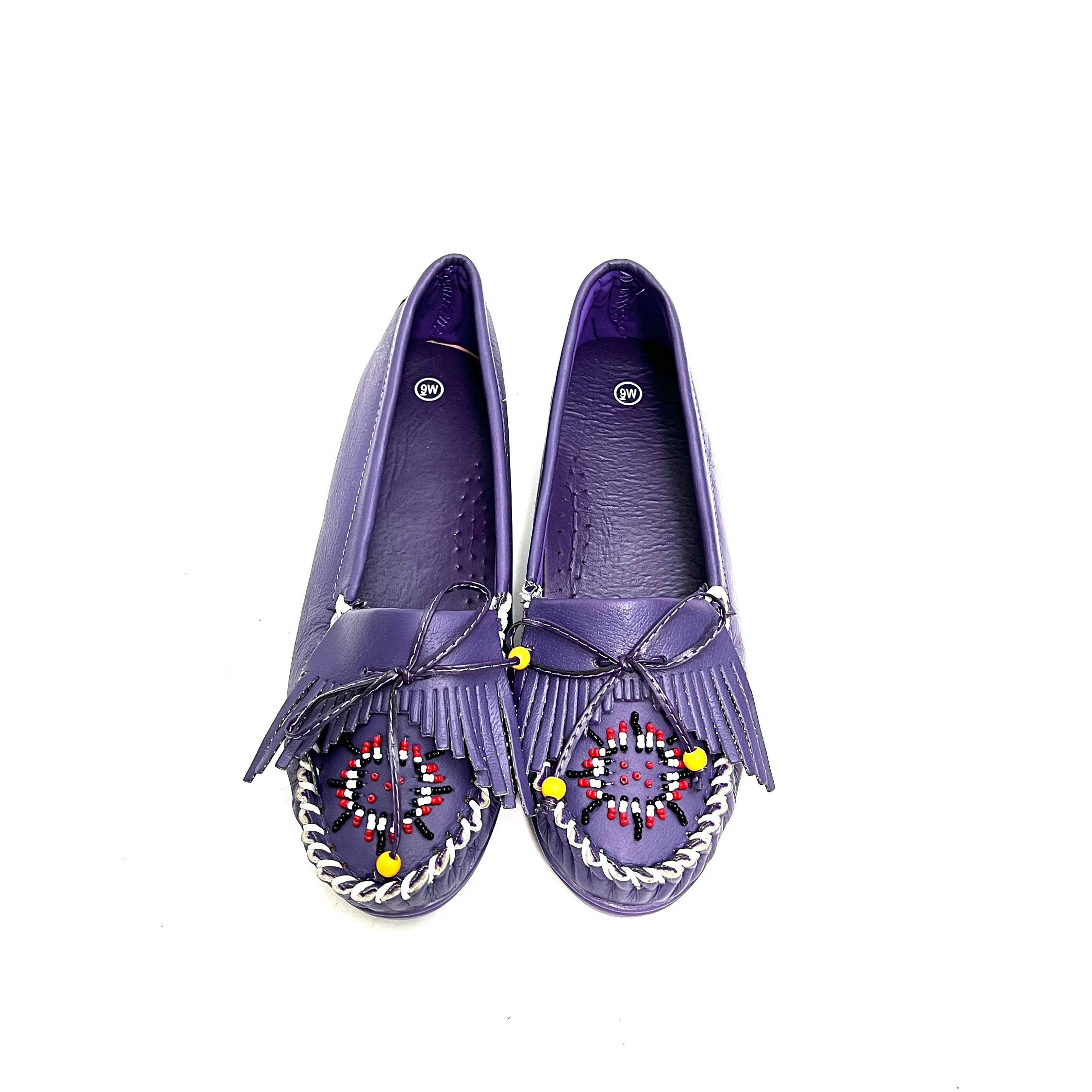 【PORTERNA】Beads lace-up loafers Vintage 1970s Beaded Moccasins // Purple Vegan Leather