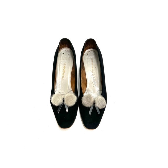 Vintage 1950s Classic Black Suede Heels // Gray M… - image 3
