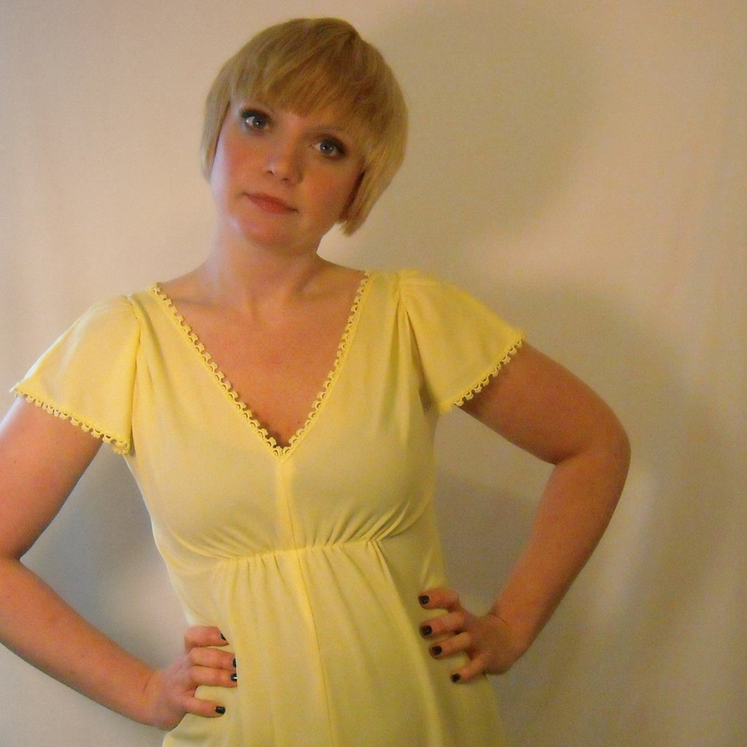 Vintage 1970s Maxi Dress // Pastel Yellow Vintage Dress // Goddess