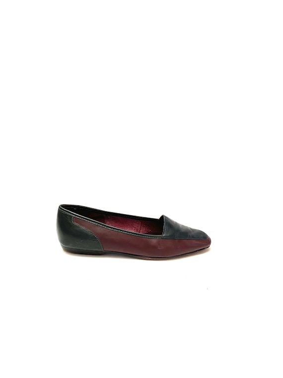 Vintage 1980s Leather Loafers // Maroon and Navy … - image 1