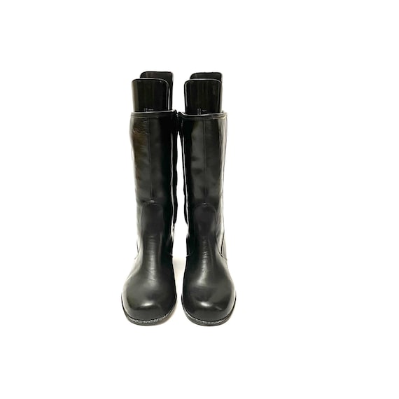 Vintage 1970s Rain Boots // Black Rubber Zip Up H… - image 3