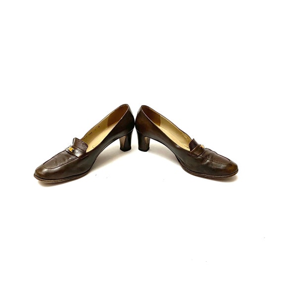 Vintage 1980s Ferragamo Heels // Brown Italian Le… - image 5