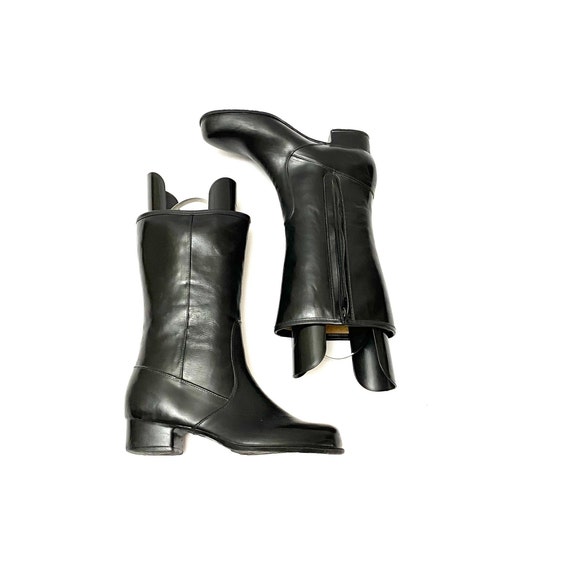 Vintage 1970s Rain Boots // Black Rubber Zip Up H… - image 2