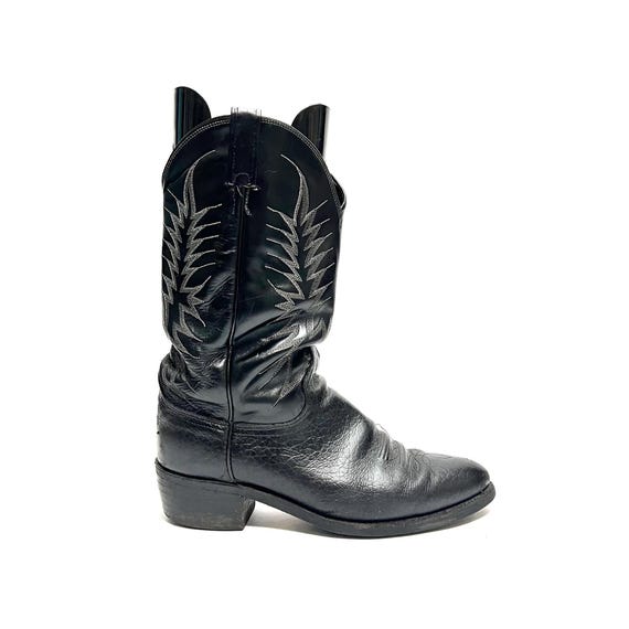 Vintage 1990s Mens Cowboy Boots // Black Leather Mid Calf  display picture 1