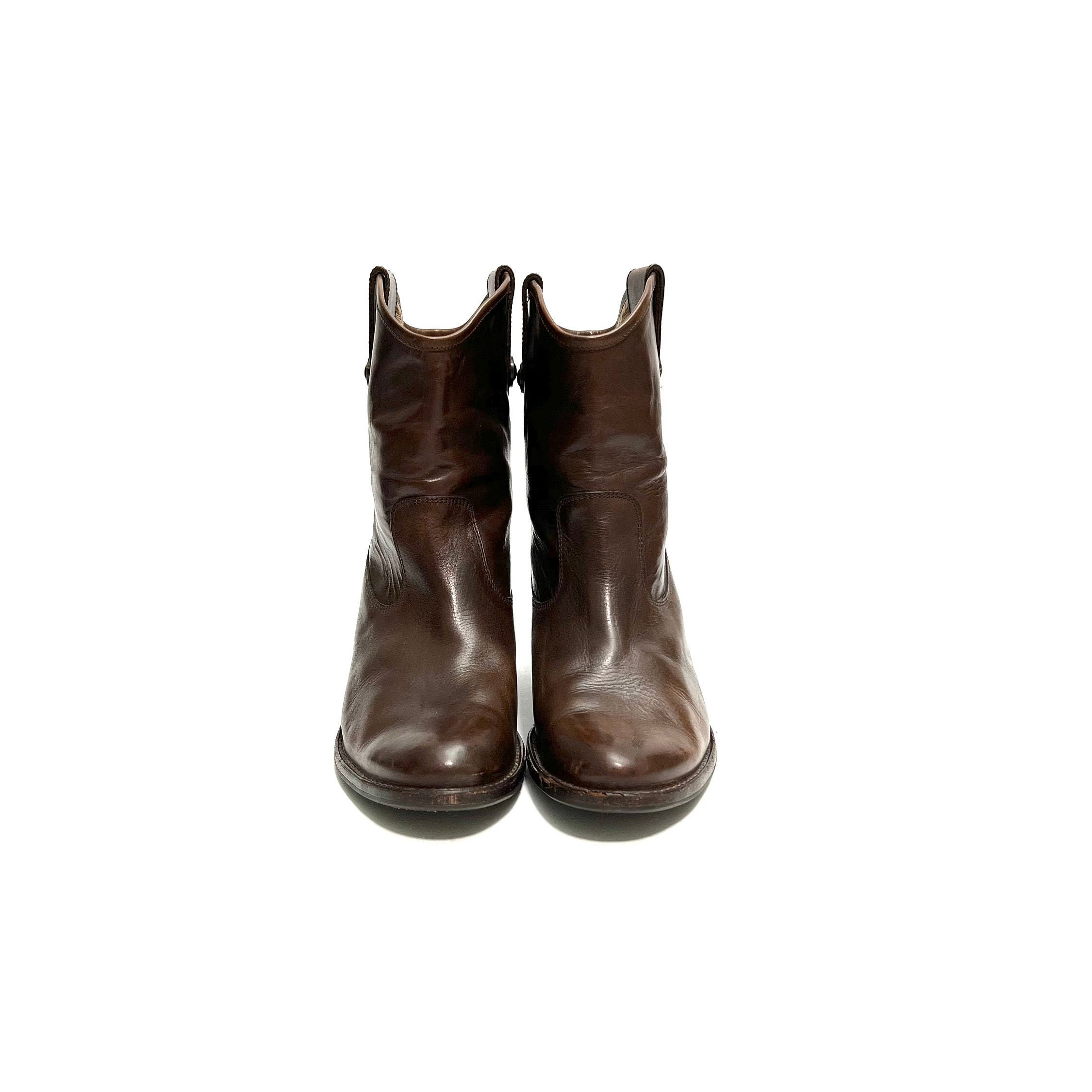 Vintage Y2K Heeled Ankle Boots // Brown Leather Pull on 