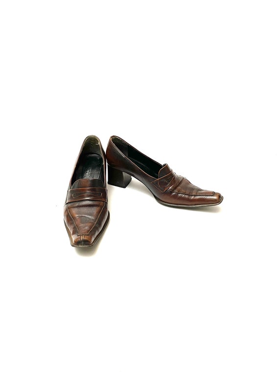 Vintage 1970s Extreme Pointed Square Toe Loafers // Brown Leather