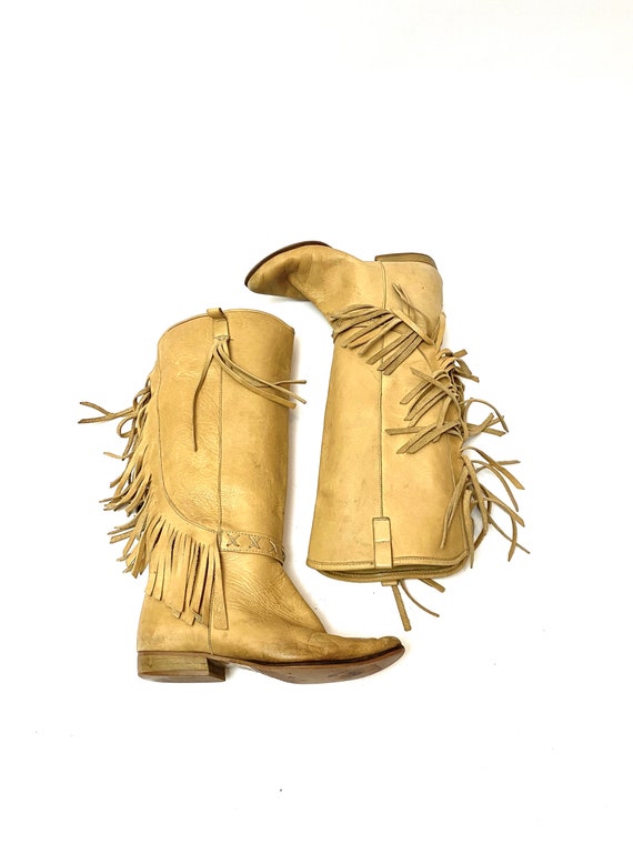 Vintage 1970s Italian Leather Fringe Boots // Tan… - image 8