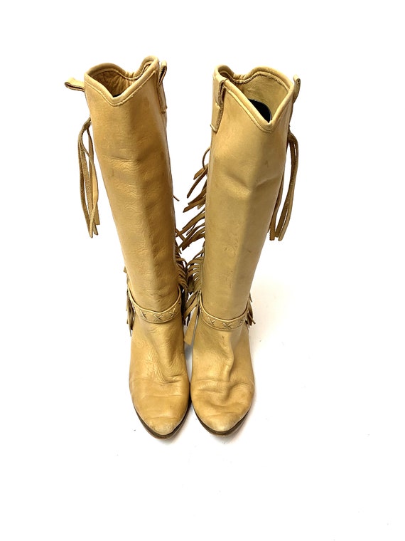 Vintage 1970s Italian Leather Fringe Boots // Tan… - image 3