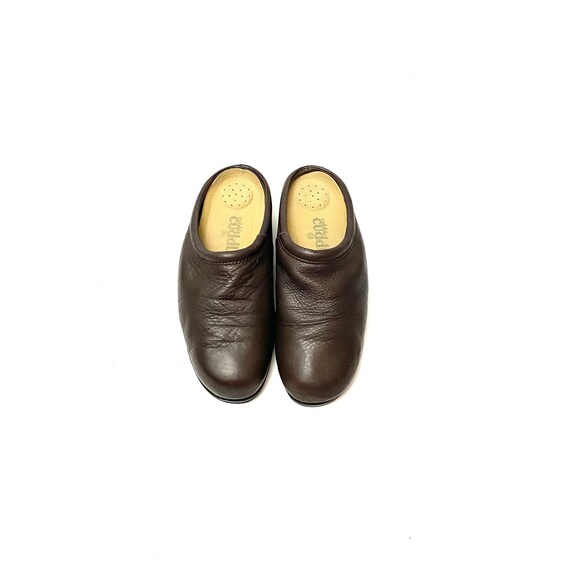 Vintage 1970s Walking Clogs // Brown Leather Slip… - image 3