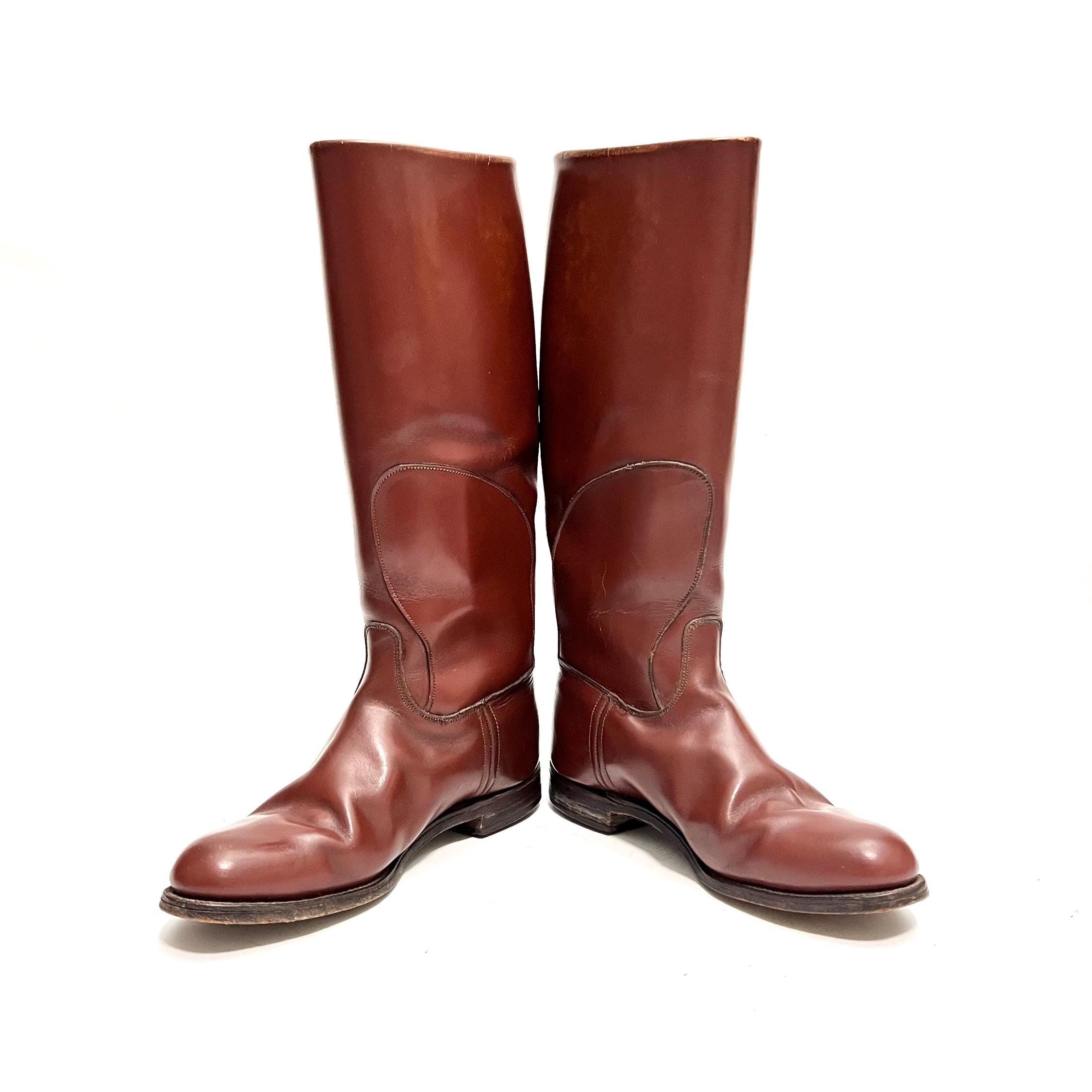 Vintage 1990s men’s cinnamon brown leather knee high pull on riding boots Brown Vintage Riding Boots Vintage 1990s Mens Riding Boots  main image 3
