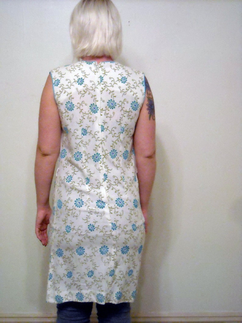 Vintage 1960s Dress // Floral Print Sheath Dress // Turquoise Flower Dress // Office Fashion Large Back to School Mad Men image 5