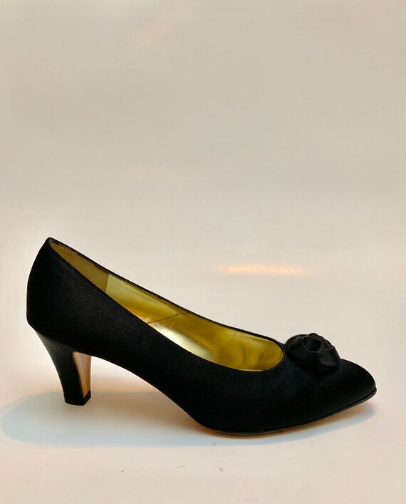 Vintage 1970s Ferragamo Heels // Black Satin Forma