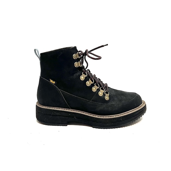 Black Leather Womens Hiking Boots // Lace Up Water Repellent
