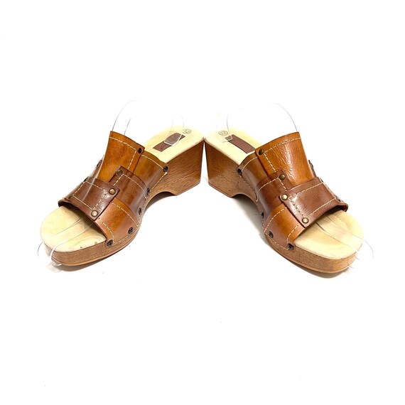 Vintage 1990s Patchwork Platform Sandals // Brown… - image 5