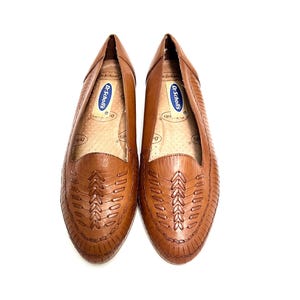 Vintage 1990s Woven Loafers // Brown Leather Slip On Casual Flats by Dr. Scholl&#39;s Size 8.5