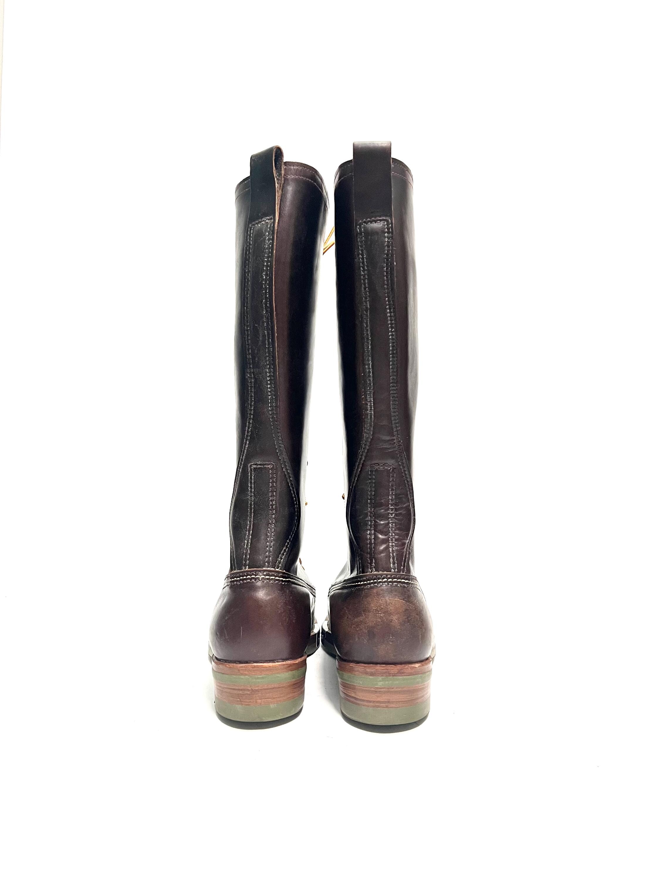 Vintage 1990s Lineman Logger Green Sole Boots // Brown Leather